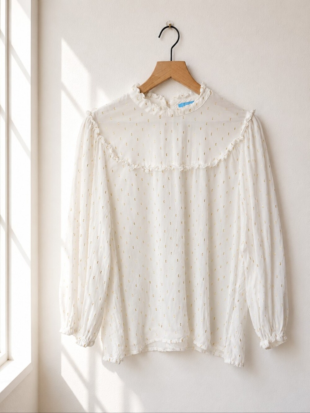 Draper‎ James RSVP Metallic Clip Dot Ruffle Blouse - Women's XL - Cottagecore